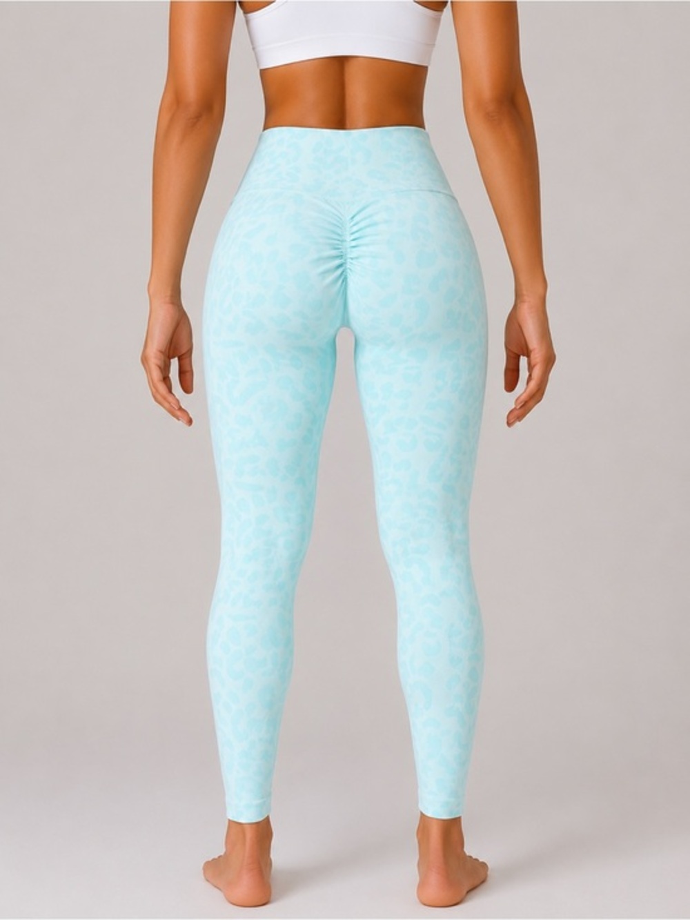 High-Waist Light Blue Animal-Print Scrunch Leggings